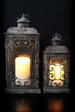  SET OF 2 METAL AND GLASS LANTERN  [201119] SHIPS PALLETS ONLY