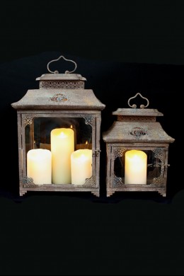 OUT OF STOCK SET OF 2 RUSTIC METAL LANTERNS [201241] SHIPS PALLET ONLY 