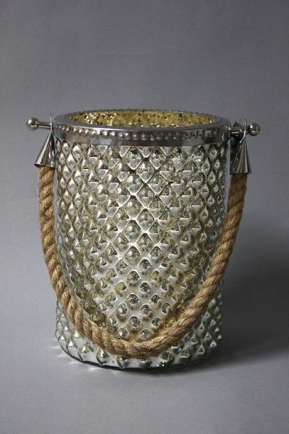     5"W x 7"H HOBNAIL GLASS HURRICANE WITH ROPE  [201442]