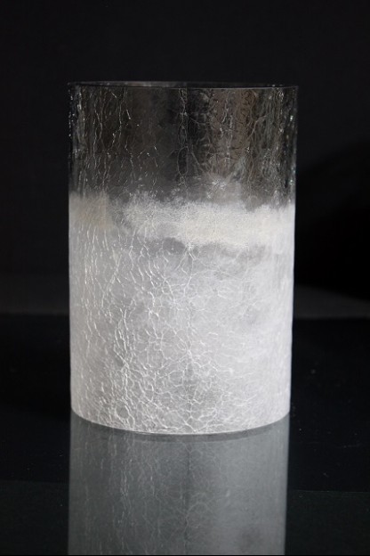  5"D X 7"H WHITE, CRACKLE GLASS CYLINDER  [565380]