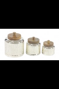 SET OF 3 GLASS WOODEN JARS WITH LIDS [201510] 