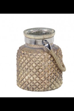   7" x 9"H HOBNAIL HURRICANE WITH ROPE HANDLE [201518] 