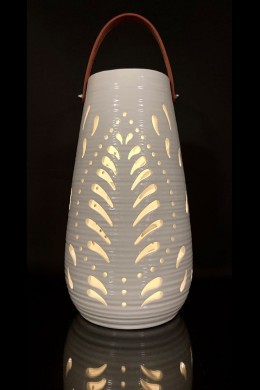 LARGE TROPICAL PATTERN PRE-LIT CERAMIC LANTERN [571265]