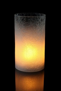  4"D X 7.5"H WHITE CRACKLE GLASS CYLINDER [481533]