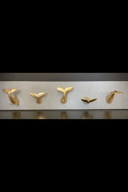 39x5x8" RESIN GOLD-LEAF WHALE TAIL ON CEMENT PANEL [376218]