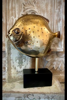 11.5x3x12.5" RESIN ELECTRO-PLATED FISH ON STAND [376213]