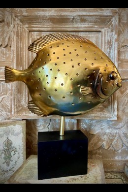  14.5x3.5x16.5" RESIN ELECTRO-PLATED FISH ON STAND [376212]