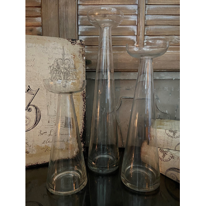 S/3 GLASS CANDLESTICKS 15", 12", 9"H