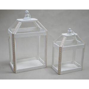 S/2 OPEN WOOD LANTERNS 14X20", 11.5X17.5"