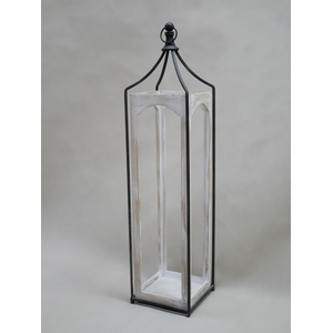 WHITE WASHED WOOD & METAL LANTERN 8.75x8.75x37.75