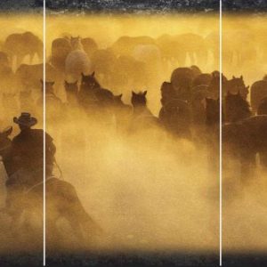 TRIPTIC, "GOLDEN GALLOP" CANVAS WRAPPED PRINT, 36x72"