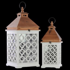 WHITE WOODEN LANTERNS, SQUARE S/2, 12.25x27.5", 8.75x21.25"
