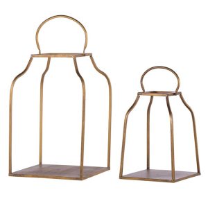 S/2 OPEN CONCEPT METAL LANTERNS, BRONZE 21Hx13W, 15Hx10W