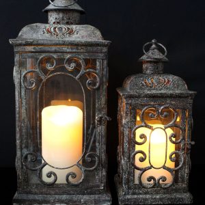 METAL GLASS LANTERN (SET OF 2) 20"H, 15"H