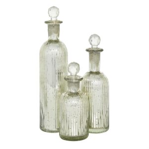 S/3 MERCURY GLASS BOTTLES 12", 9", 7"