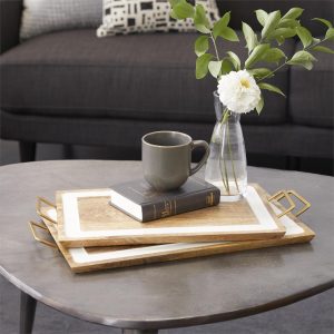 S/2 WOOD/ENAMEL TRAYS 19", 21"W