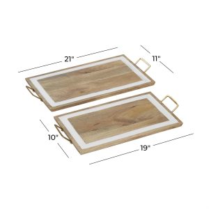 S/2 WOOD/ENAMEL TRAYS 19", 21"W