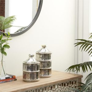 S/2 STACKING GLASS JARS 9.25", 12"H