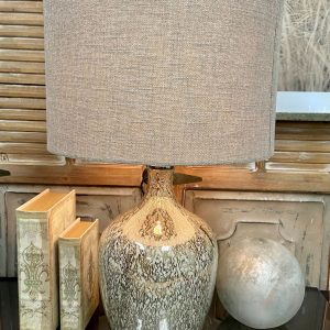 16"W, 27'H SILVER GLASS TABLE LAMP WITH FAUX MERCURY GLASS FINISH,