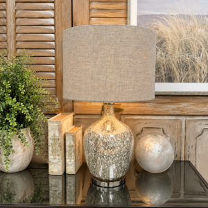 SILVER GLASS TABLE LAMP WITH FAUX MERCURY GLASS FINISH *SHIPS PALLET ONLY*