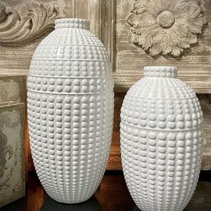 WESTON SET OF 2 WHITE CERAMIC VASES 16", 12" H