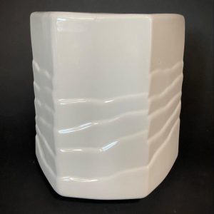 WHITE CERAMIC VASE 7"W, 7"H