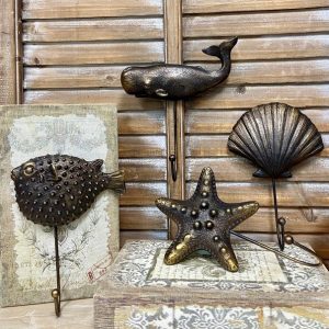 S/4 RESIN SEASTAR, CLAM, FISH, WHALE POTHOOK