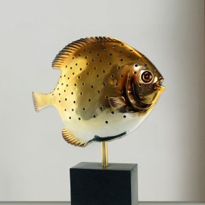 RESIN ELECTRO-PLATED FISH ON STAND, 14.5x3.5x16.5"