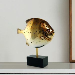 RESIN ELECTRO-PLATED FISH ON STAND,11.5x3x12.5"