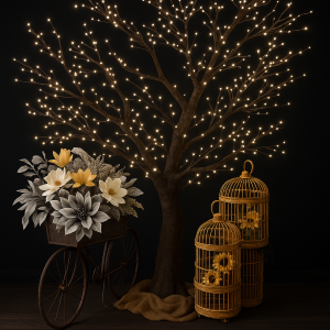 1632 LIGHT 9' TWIG TREE, WARM WHITE LEDS, NATURAL TRUNK