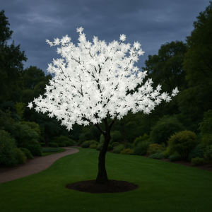 880 LIGHT 7' WHITE LEAF MAPLE TREE, WARM WHITE LEDS, BLACK TRUNK