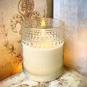 RADIANCE EMBOSSED CANDLE, SIMPLY IVORY 4x5"