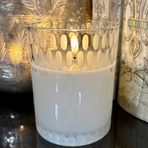 RADIANCE ETCHED CANDLE, SIMPLY IVORY 4x5"