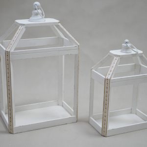 S/2 OPEN WOOD LANTERNS 14X20", 11.5X17.5"