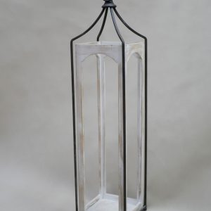 WHITE WASHED WOOD & METAL LANTERN 8.75x8.75x37.75