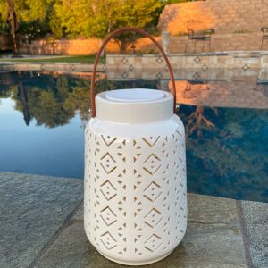 6.7"Wx9.4"H CATALINA GEOMETRIC PRE-LIT CERAMIC LANTERN,SM.