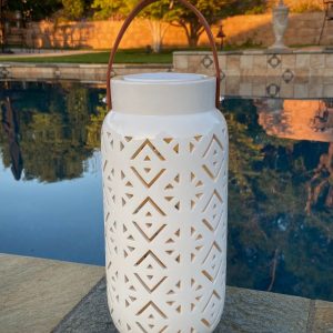 5.9"Dx12.6"H CATALINA GEOMETRIC PRE-LIT CERAMIC LANTERN, LG.