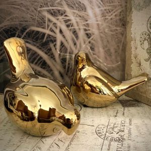 S/2 GOLD CERAMIC BIRDS