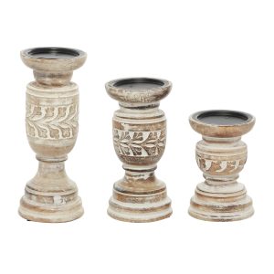 S/3 CARVED CANDLE HOLDERS 6", 8", 10"H