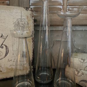 S/3 GLASS CANDLESTICKS 15", 12", 9"H