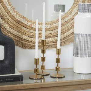 S/3 GOLD BENSON CANDLESTICKS 5", 7", 9"H