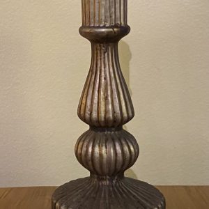 FROSTED GUNMETAL GLASS TAPER HOLDER 3.5X3.5X8"