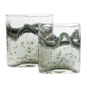 OCEANA SET OF 2 GLASS VASES 8", 9" H