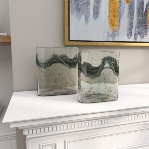 OCEANA SET OF 2 GLASS VASES 8", 9" H