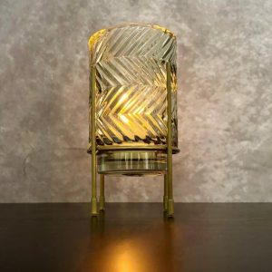 SMOKY GREY GLASS CANDLE HOLDER 3.5"DX7"H